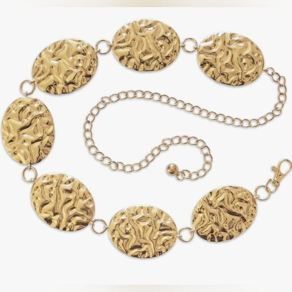 ☔️🔸️⏭️NIB Gold Tone Hammered Texture Adjustable Chain Belt Medium